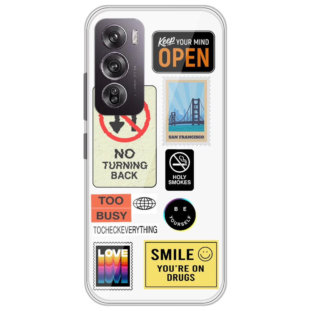 Retro Labels - Clear Printed Silicone Case for Oppo Reno 12 Pro