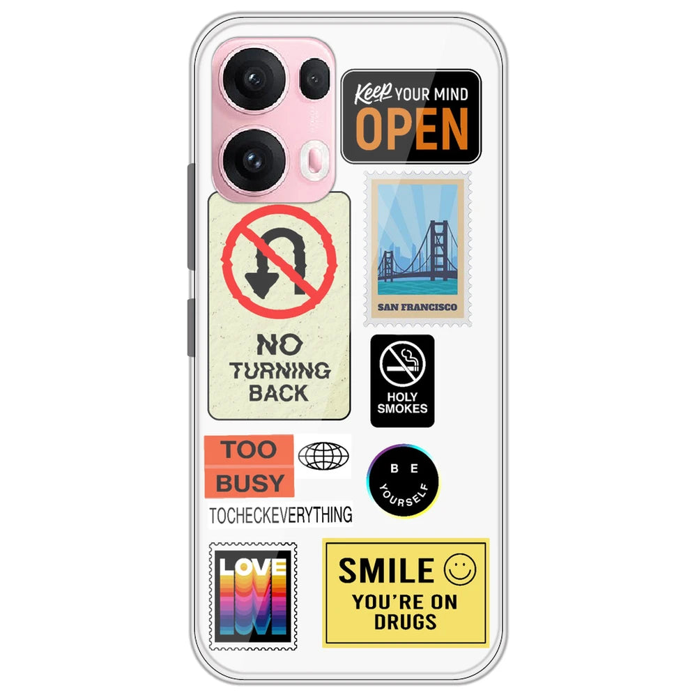 Retro Labels - Clear Printed Silicone Case for Oppo Reno 13 Pro