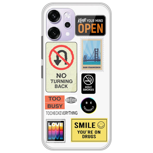 Retro Labels - Clear Printed Silicone Case for Oppo Reno 14 Pro