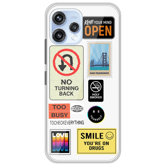Retro Labels - Clear Printed Silicone Case for Oppo Reno 15