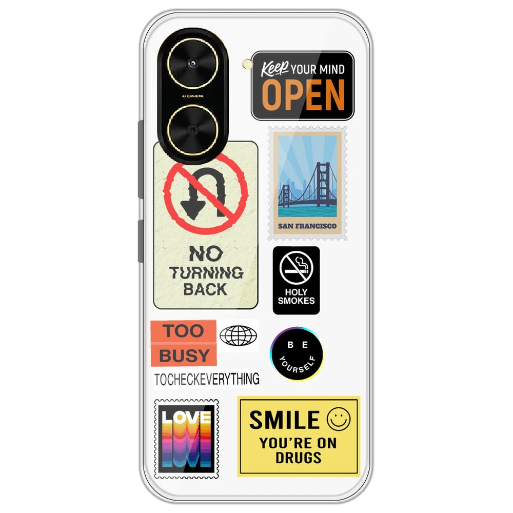 Retro Labels - Clear Printed Silicone Case for Poco C71