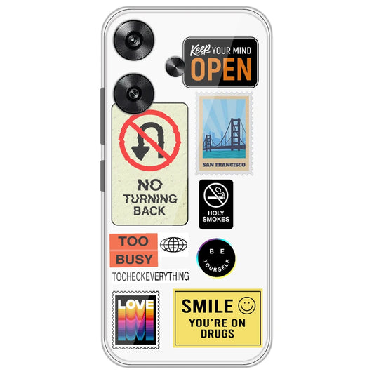 Retro Labels - Clear Printed Silicone Case for Poco F6