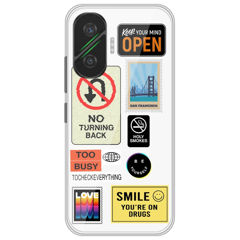 Retro Labels - Clear Printed Silicone Case for Poco F7