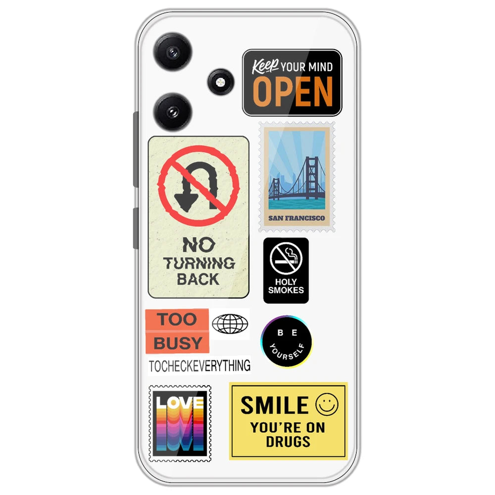 Retro Labels - Clear Printed Silicone Case for Poco M6 Pro 5G