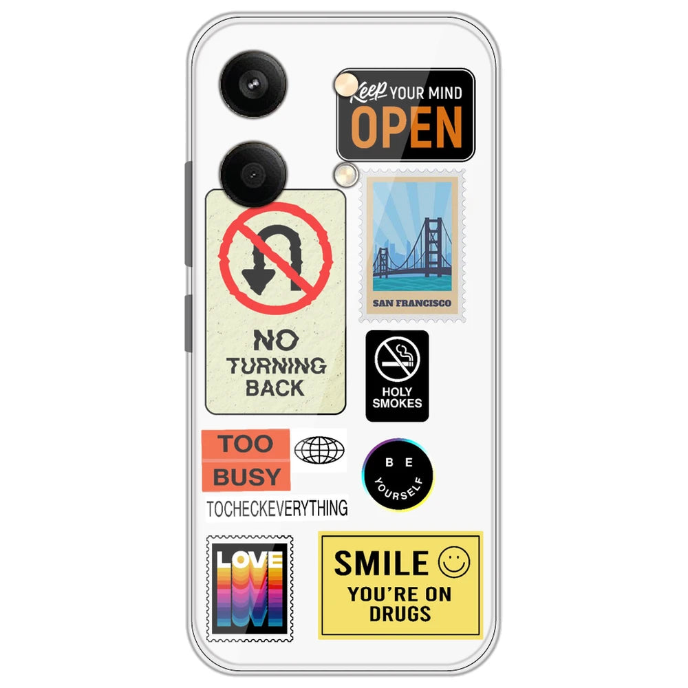 Retro Labels - Clear Printed Silicone Case for Poco X6 Neo