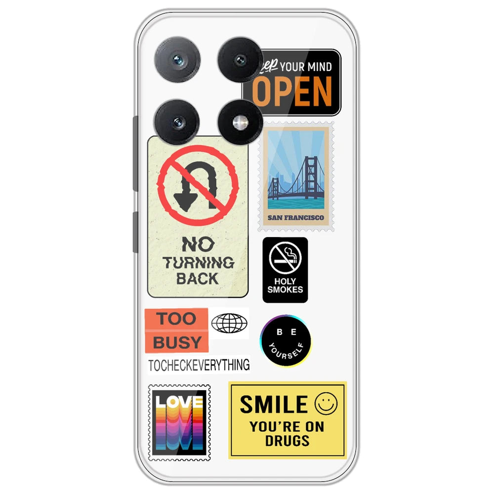 Retro Labels - Clear Printed Silicone Case for Poco X6 Pro