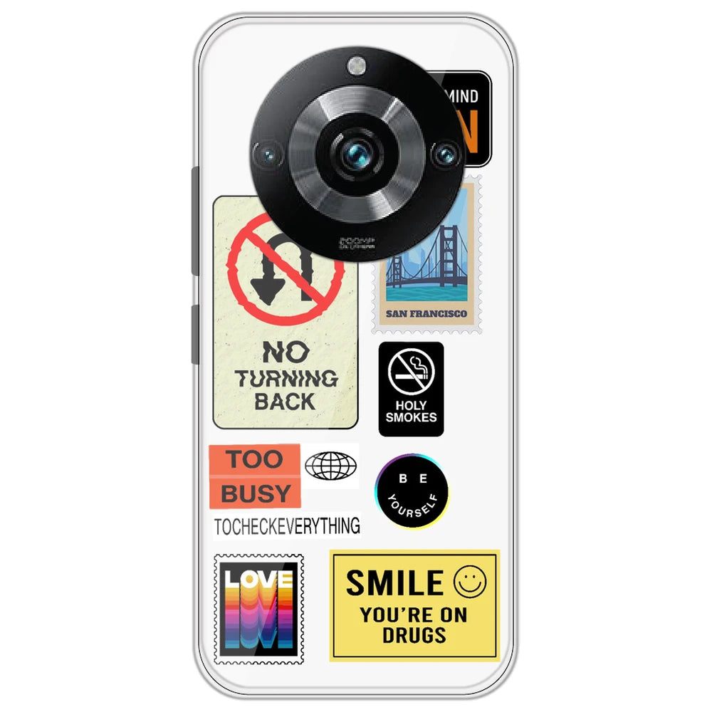 Retro Labels - Clear Printed Silicone Case for Realme 11 Pro Plus