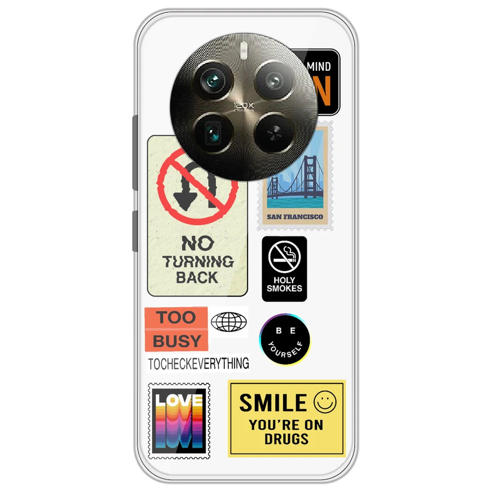 Retro Labels - Clear Printed Silicone Case for Realme 12 Pro Plus