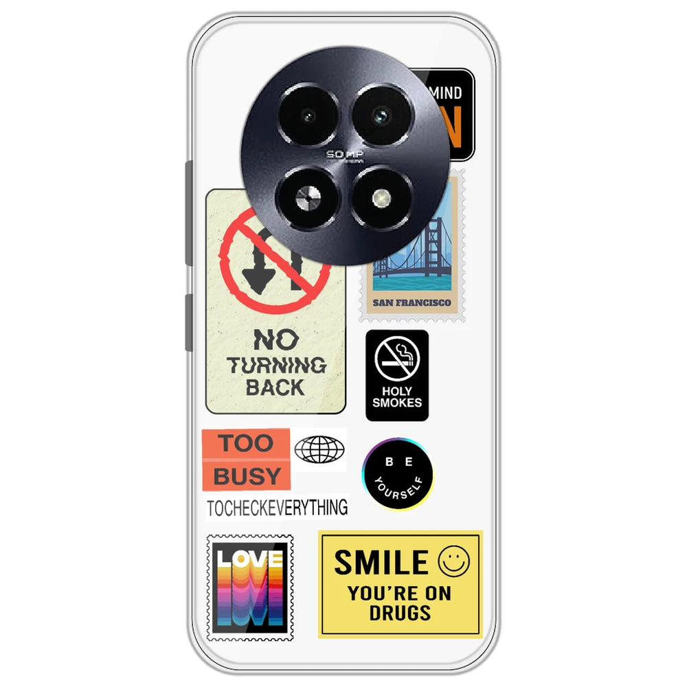 Retro Labels - Clear Printed Silicone Case for Realme 13 5G