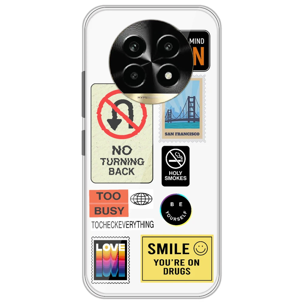 Retro Labels - Clear Printed Silicone Case for Realme 14 Pro Lite
