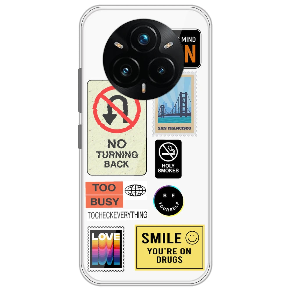 Retro Labels - Clear Printed Silicone Case for Realme 14 Pro Plus