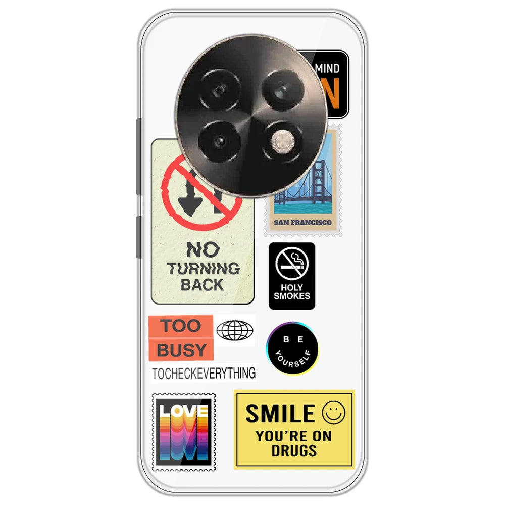 Retro Labels - Clear Printed Silicone Case for Realme 15 Lite
