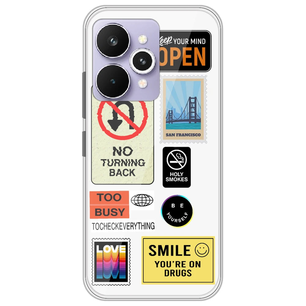 Retro Labels - Clear Printed Silicone Case for Realme 15 Pro