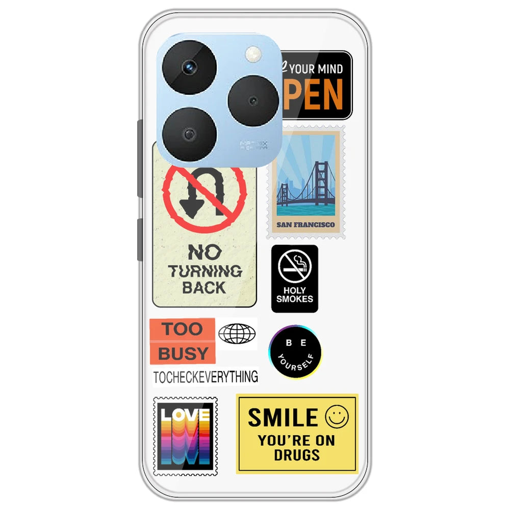 Retro Labels - Clear Printed Silicone Case for Realme 15T