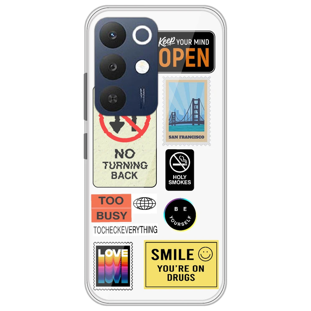 Retro Labels - Clear Printed Silicone Case for Realme 15X