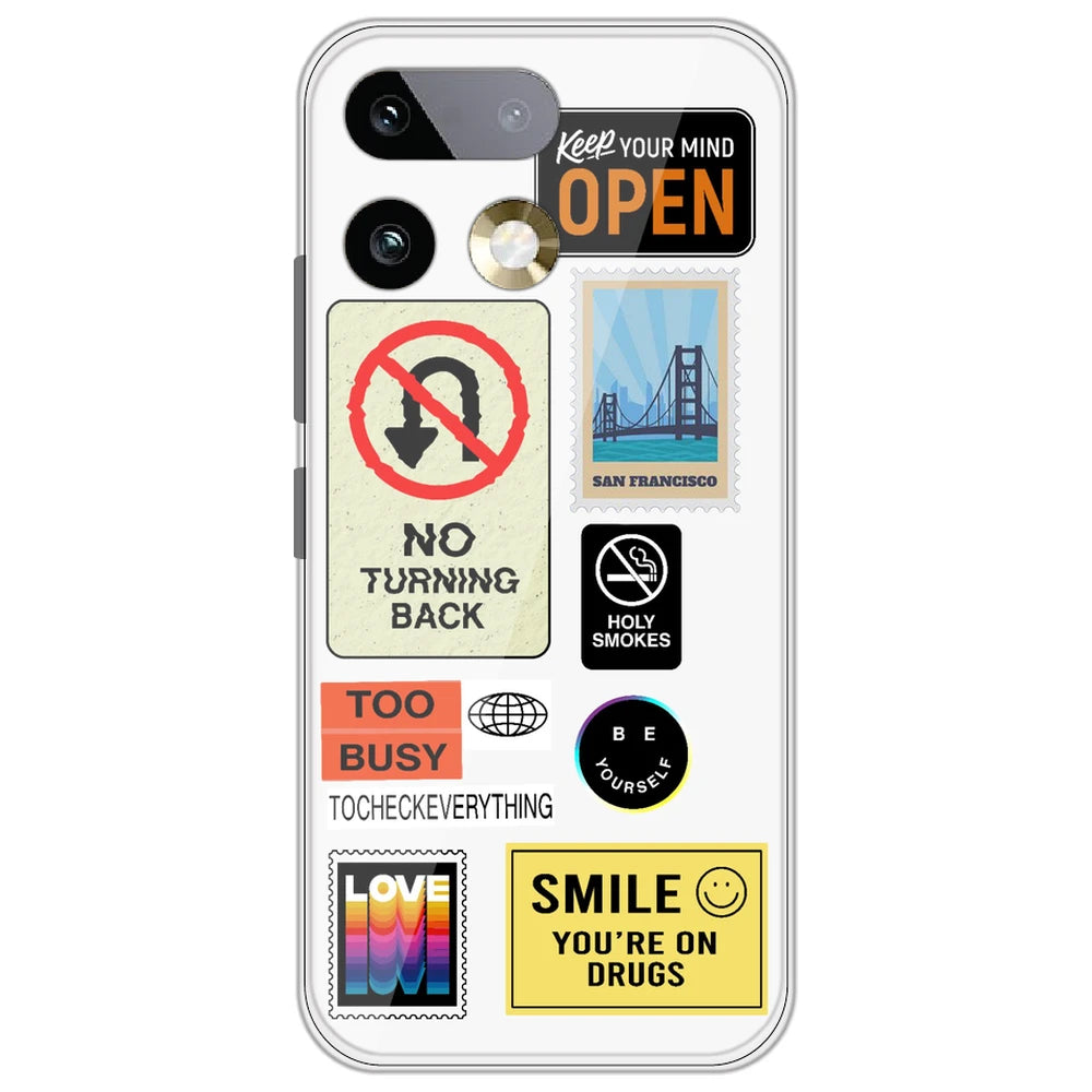 Retro Labels - Clear Printed Silicone Case for Realme 16 Pro Plus