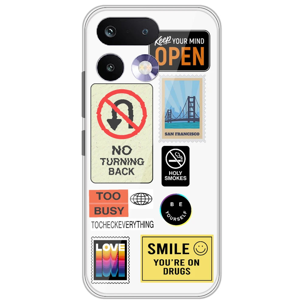 Retro Labels - Clear Printed Silicone Case for Realme 16 Pro