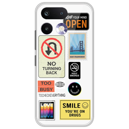 Retro Labels - Clear Printed Silicone Case for Realme 16 Pro