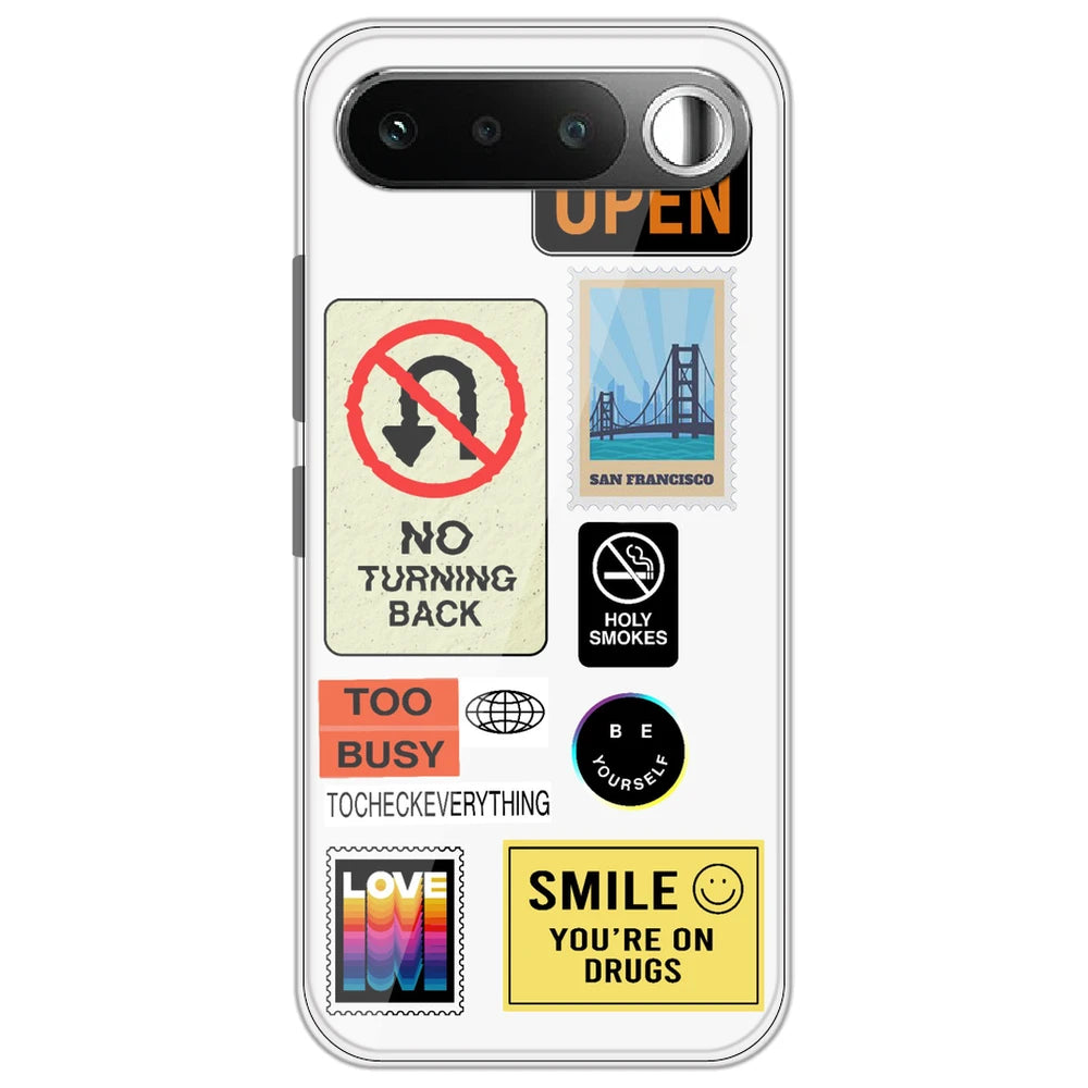 Retro Labels - Clear Printed Silicone Case for Realme 16