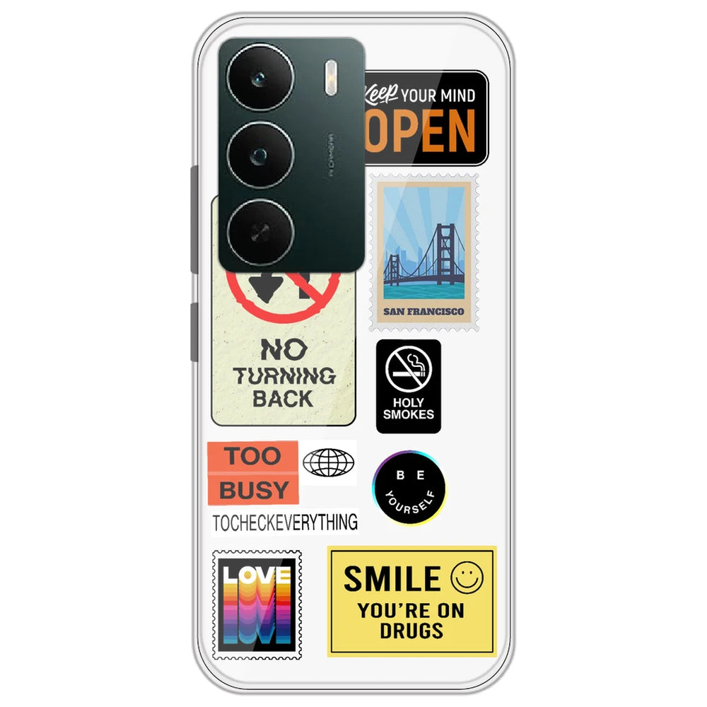 Retro Labels - Clear Printed Silicone Case for Realme C71 5G