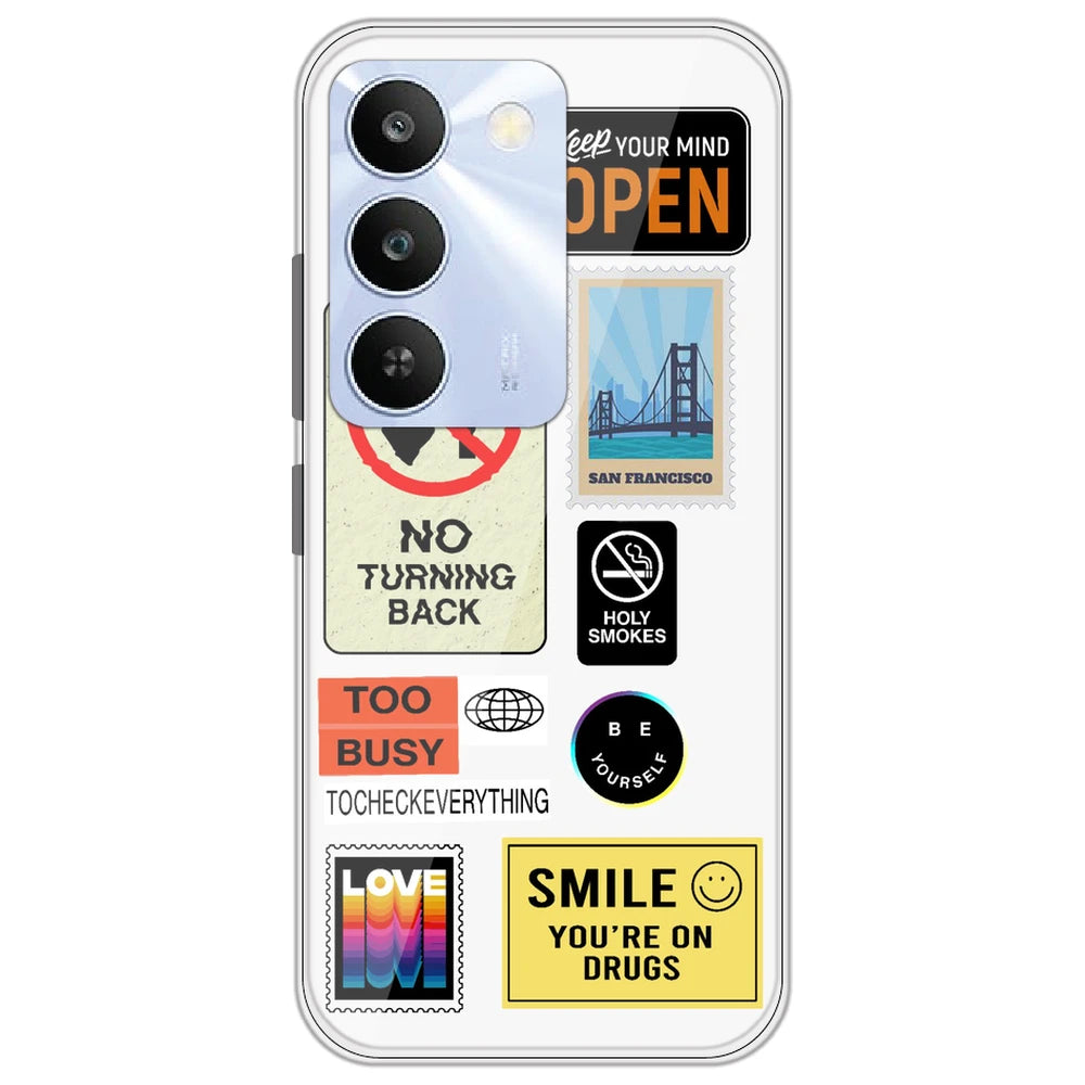 Retro Labels - Clear Printed Silicone Case for Realme C83