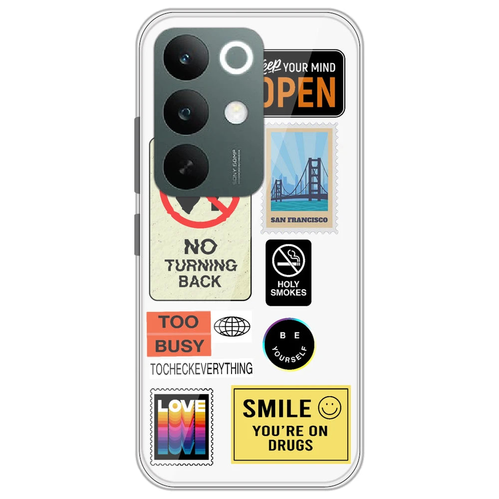 Retro Labels - Clear Printed Silicone Case for Realme C85