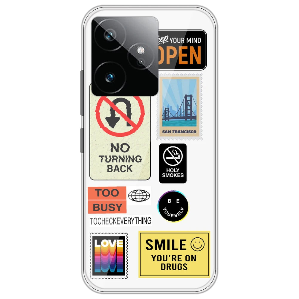 Retro Labels - Clear Printed Silicone Case for Realme GT 7