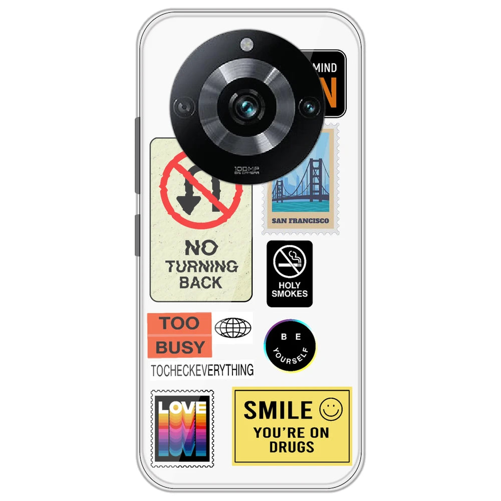 Retro Labels - Clear Printed Silicone Case for Realme Narzo 60 Pro 5G