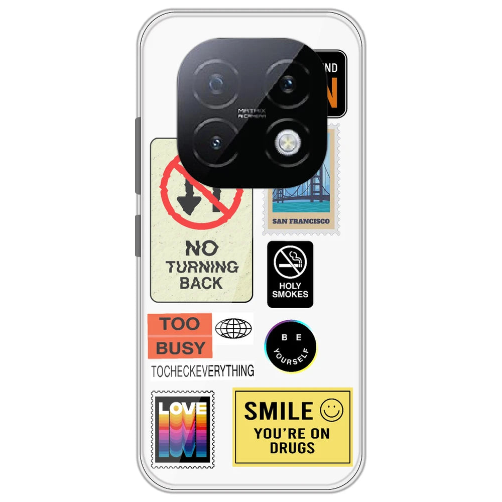 Retro Labels - Clear Printed Silicone Case for Realme Narzo 70 Turbo