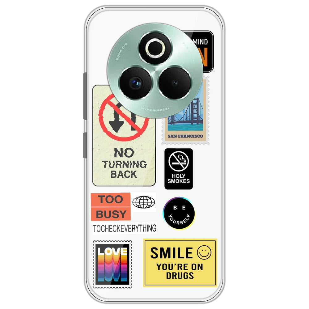 Retro Labels - Clear Printed Silicone Case for Realme P3 Pro