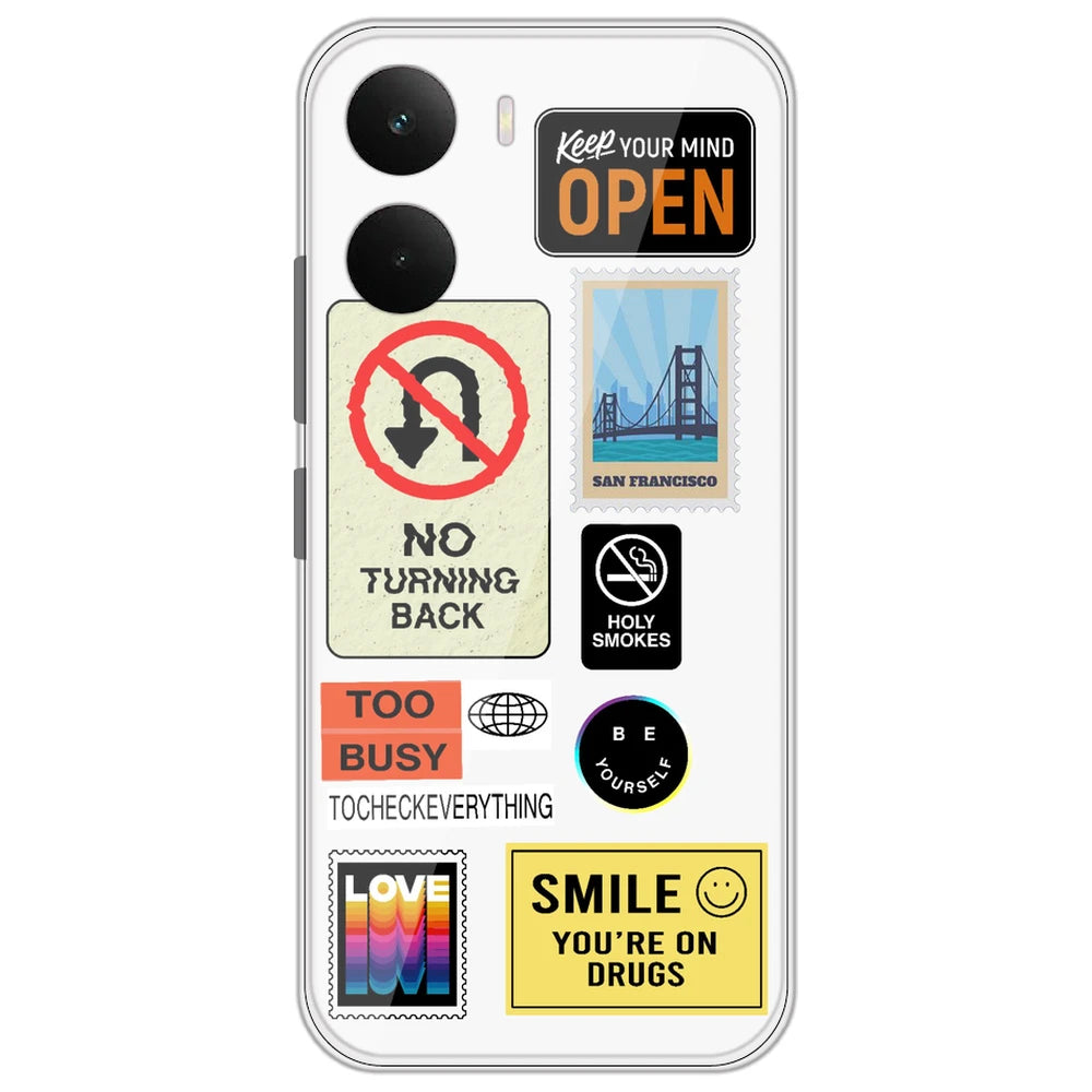 Retro Labels - Clear Printed Silicone Case for Realme P3