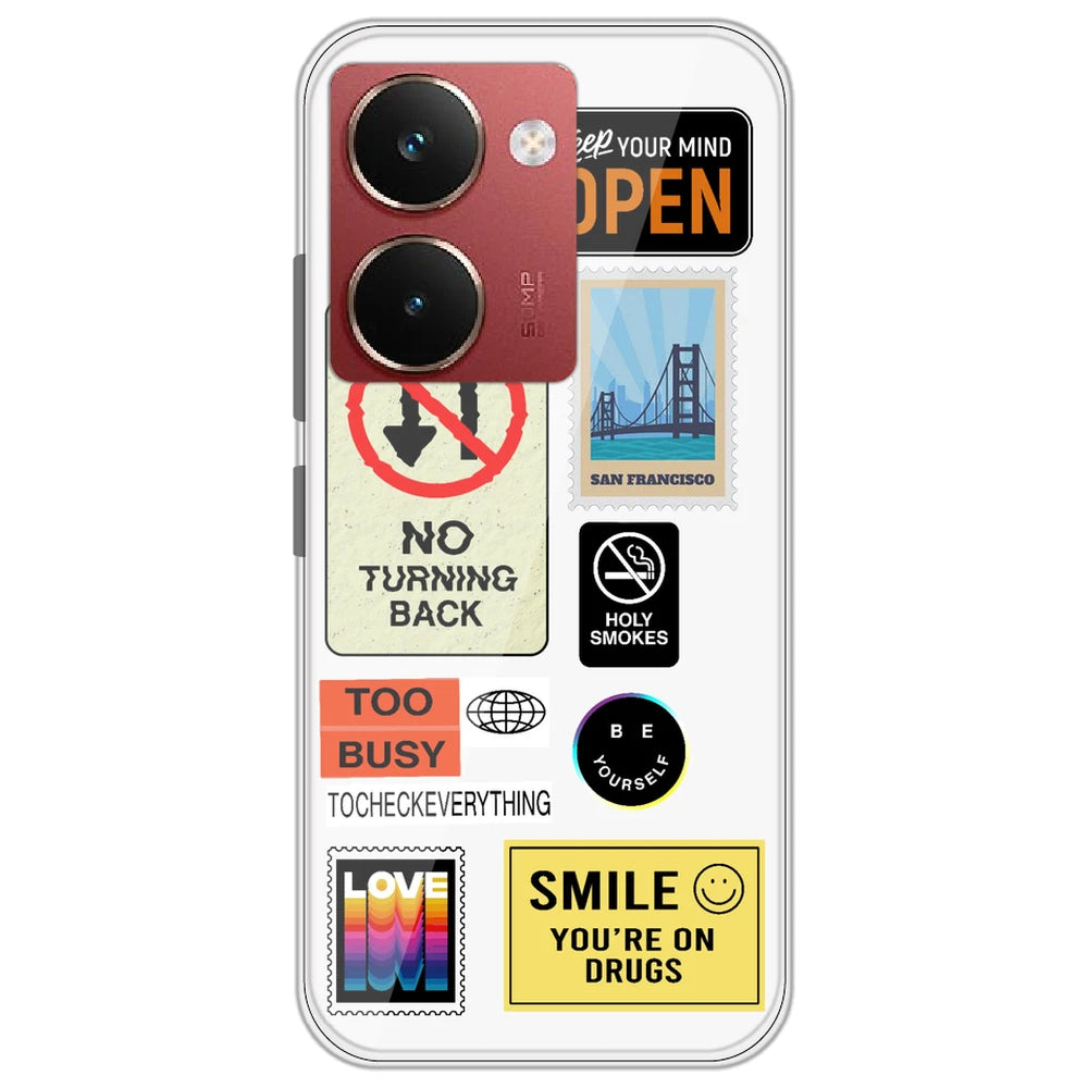 Retro Labels - Clear Printed Silicone Case for Realme P3 Ultra