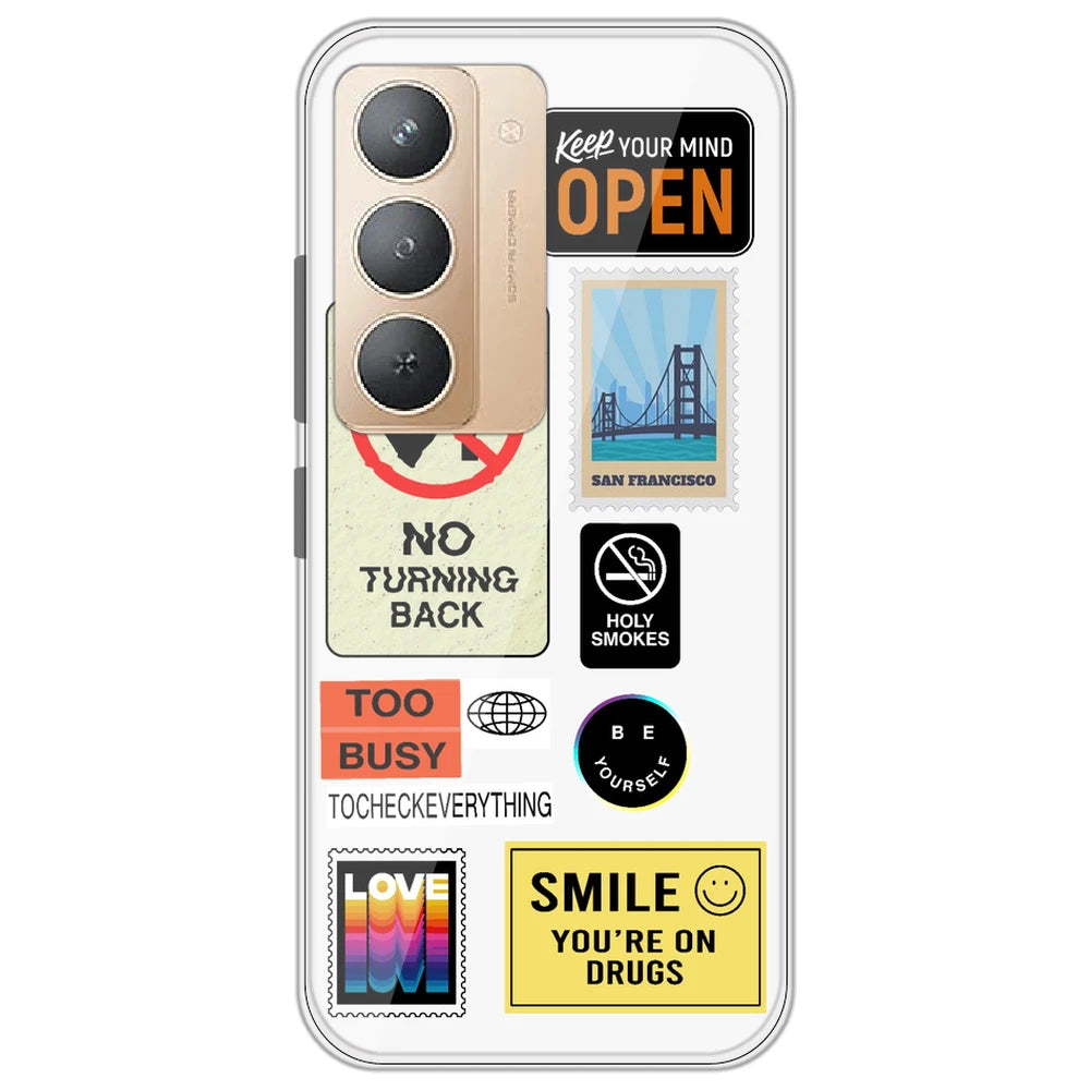 Retro Labels - Clear Printed Silicone Case for Realme P3X