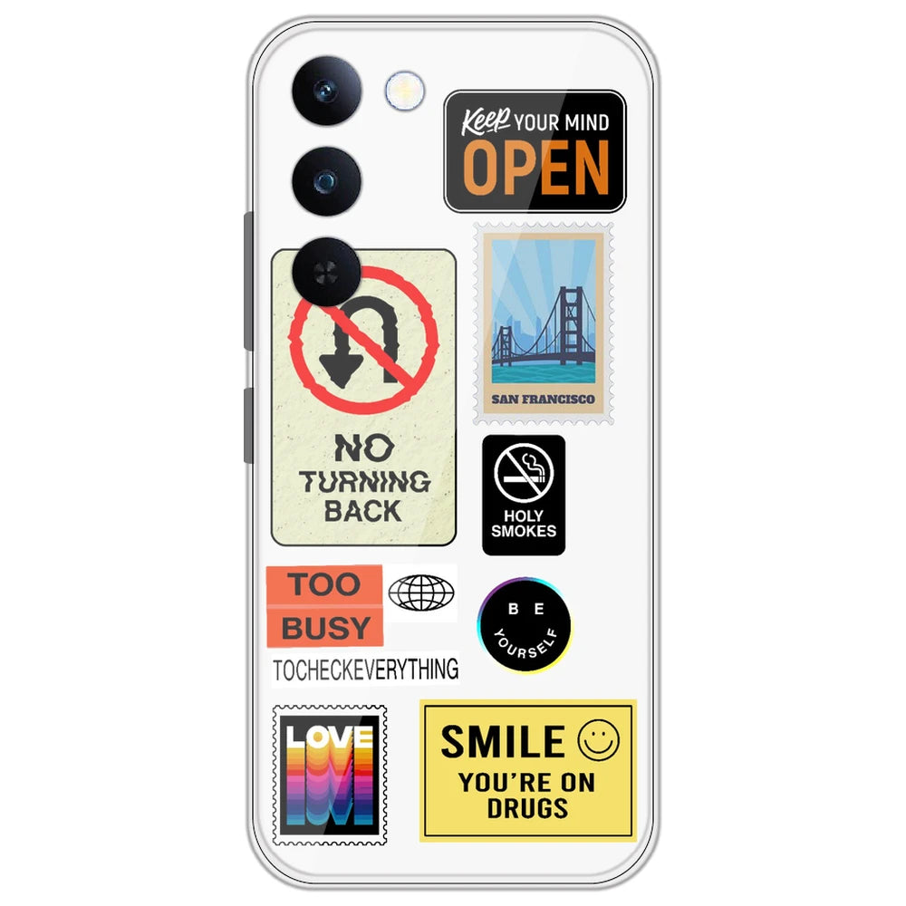 Retro Labels - Clear Printed Silicone Case for Realme P4 Lite