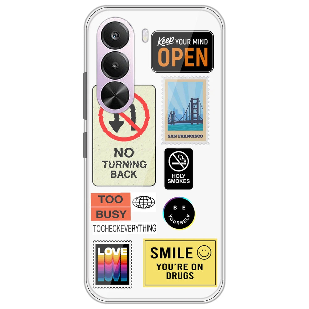 Retro Labels - Clear Printed Silicone Case for Realme P4X