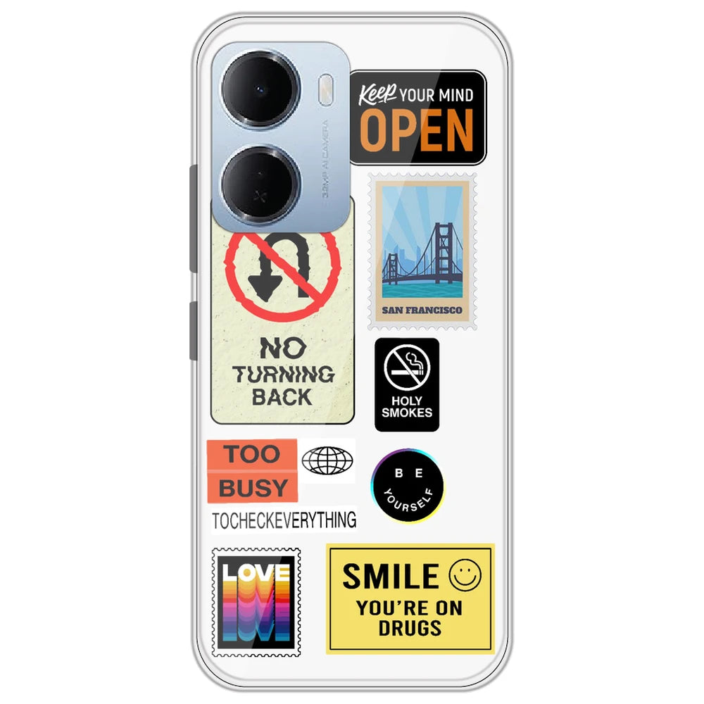 Retro Labels - Clear Printed Silicone Case for Redmi 15A