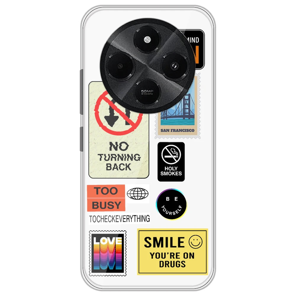 Retro Labels - Clear Printed Silicone Case for Redmi A4