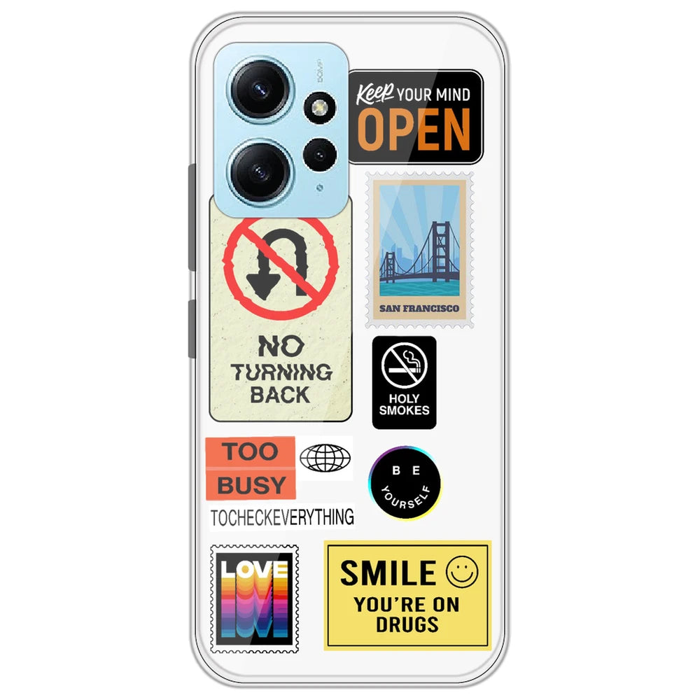 Retro Labels - Clear Printed Silicone Case for Redmi Note 12 4G