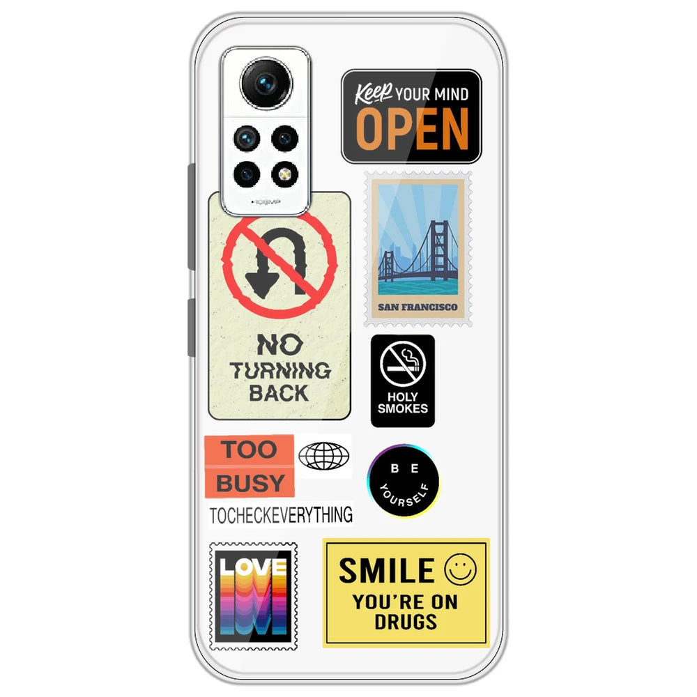 Retro Labels - Clear Printed Silicone Case for Redmi Note 12 Pro 4G