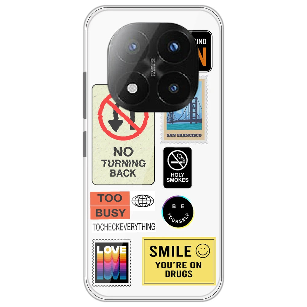 Retro Labels - Clear Printed Silicone Case for Redmi Note 14 Pro Plus