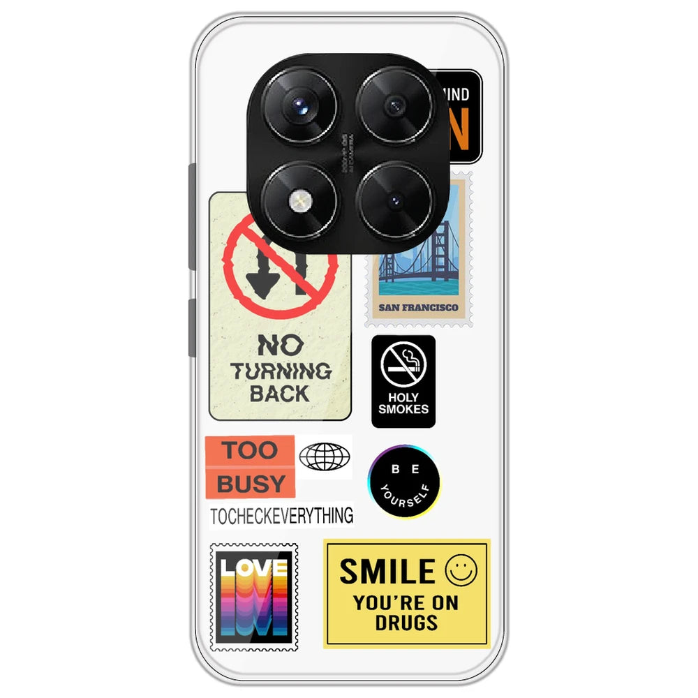 Retro Labels - Clear Printed Silicone Case for Redmi Note 14 Pro