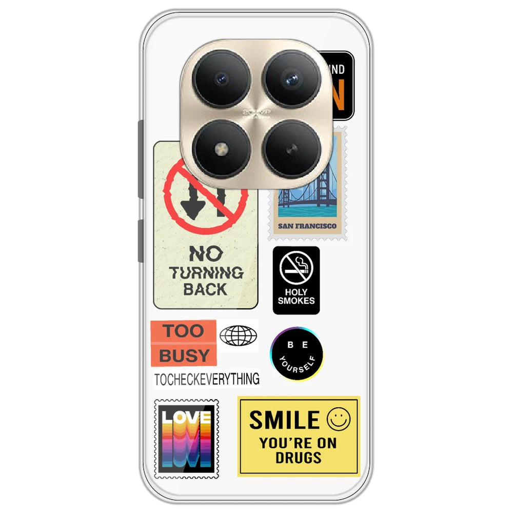 Retro Labels - Clear Printed Silicone Case for Redmi Note 15 Pro Plus 5G