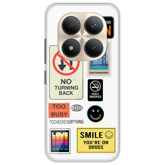 Retro Labels - Clear Printed Silicone Case for Redmi Note 15 Pro Plus 5G