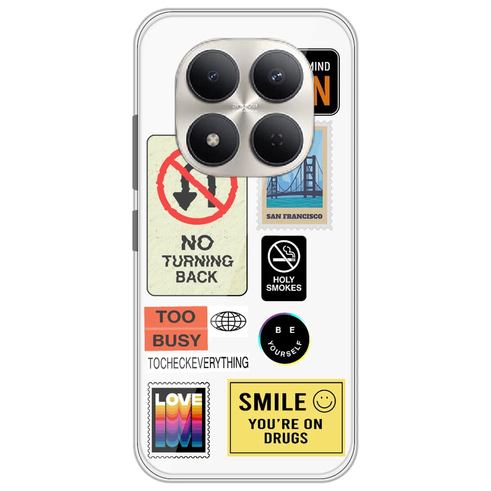 Retro Labels - Clear Printed Silicone Case for Redmi Note 15 Pro