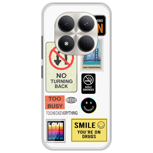 Retro Labels - Clear Printed Silicone Case for Redmi Note 15 Pro
