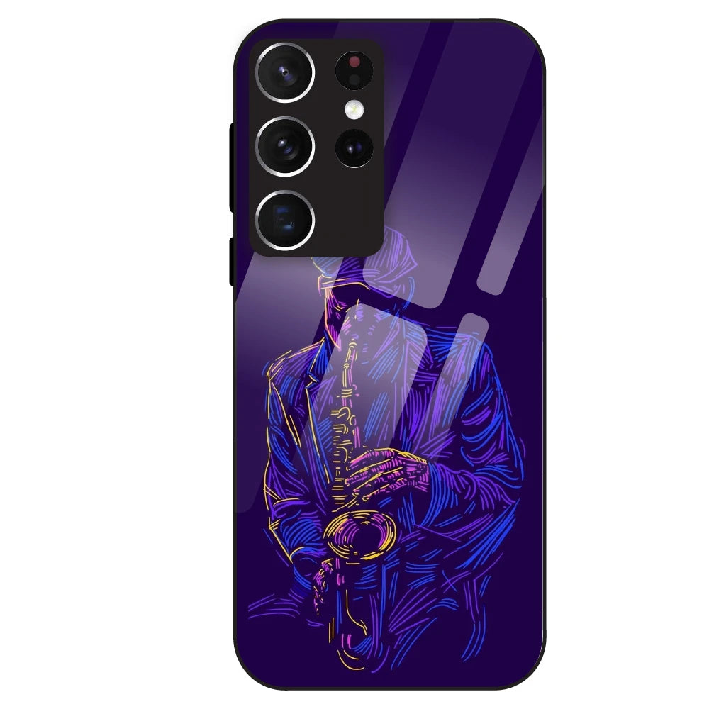 Neon Saxophone Art - Glass Case For Samsung Galaxy S21 Ultra