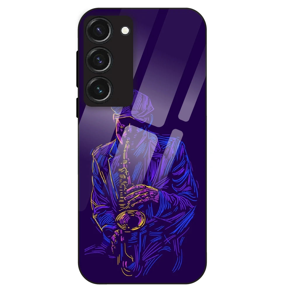 Neon Saxophone Art - Glass Case For Samsung Galaxy S23