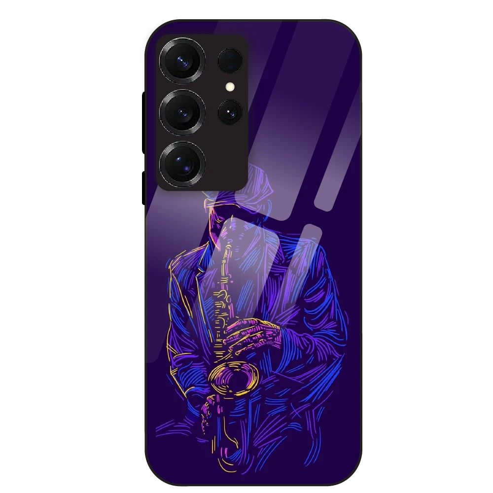 Neon Saxophone Art - Glass Case For Samsung Galaxy S25 Ultra