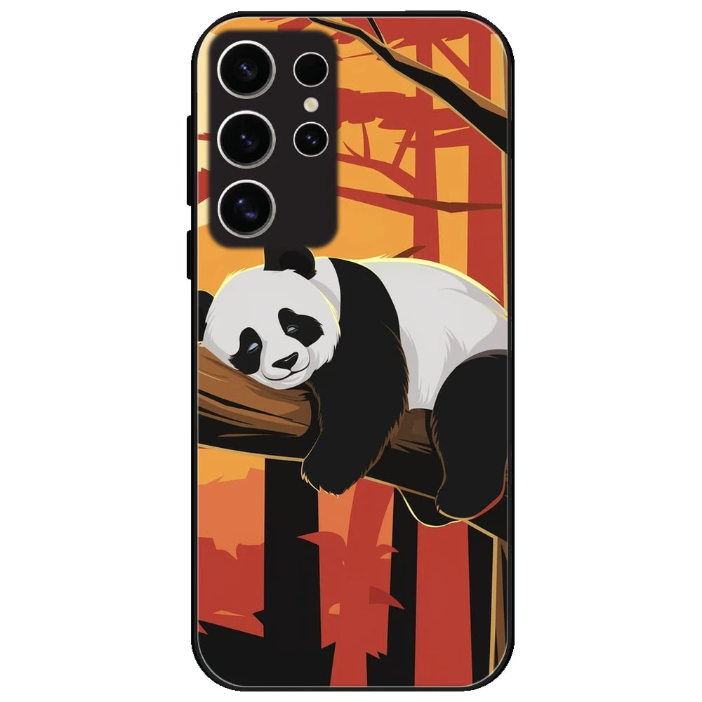 Sleeping Panda Sunset - Glossy Metal Silicone Case for Samsung Galaxy S24 Ultra