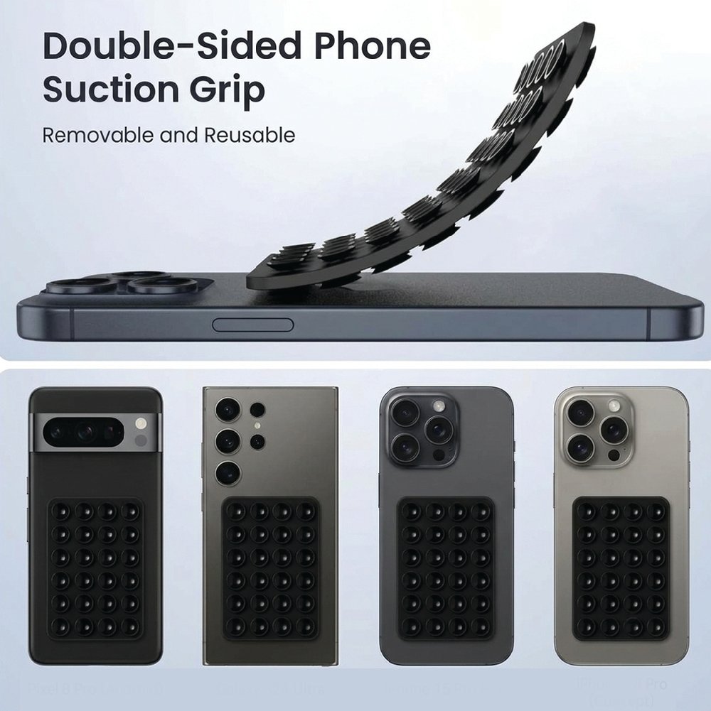Double-sided suction grip, removable and reusable